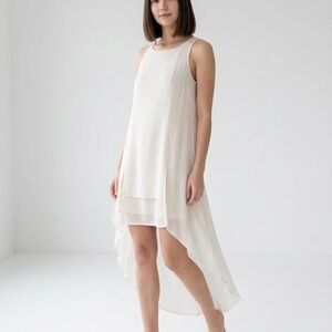 BCBGeneration Sleeveless High-Low Cream Chiffon Dress | XXS